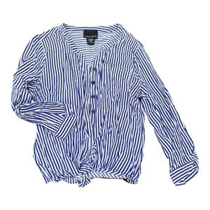 Cynthia Rowley Blue white striped button down shirt with tie front Size M EUC